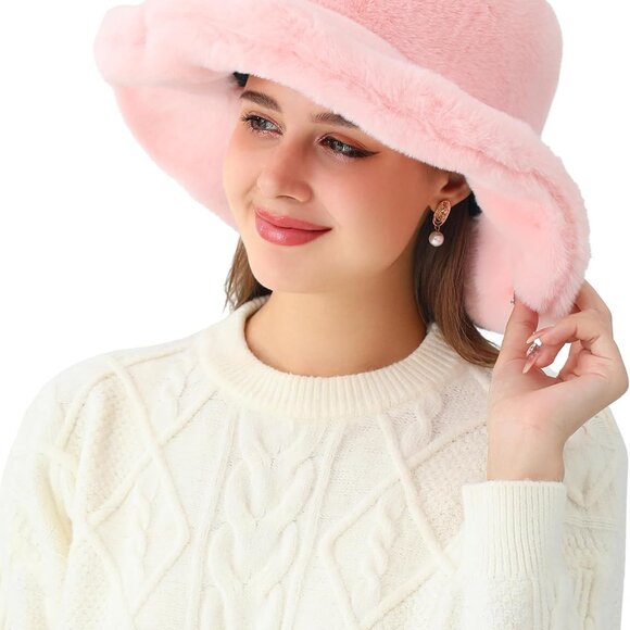 Women's Faux Fur Bucket Hat Snakeskin Print Winter Warm Cap Fisherman Style - Picture 4 of 6